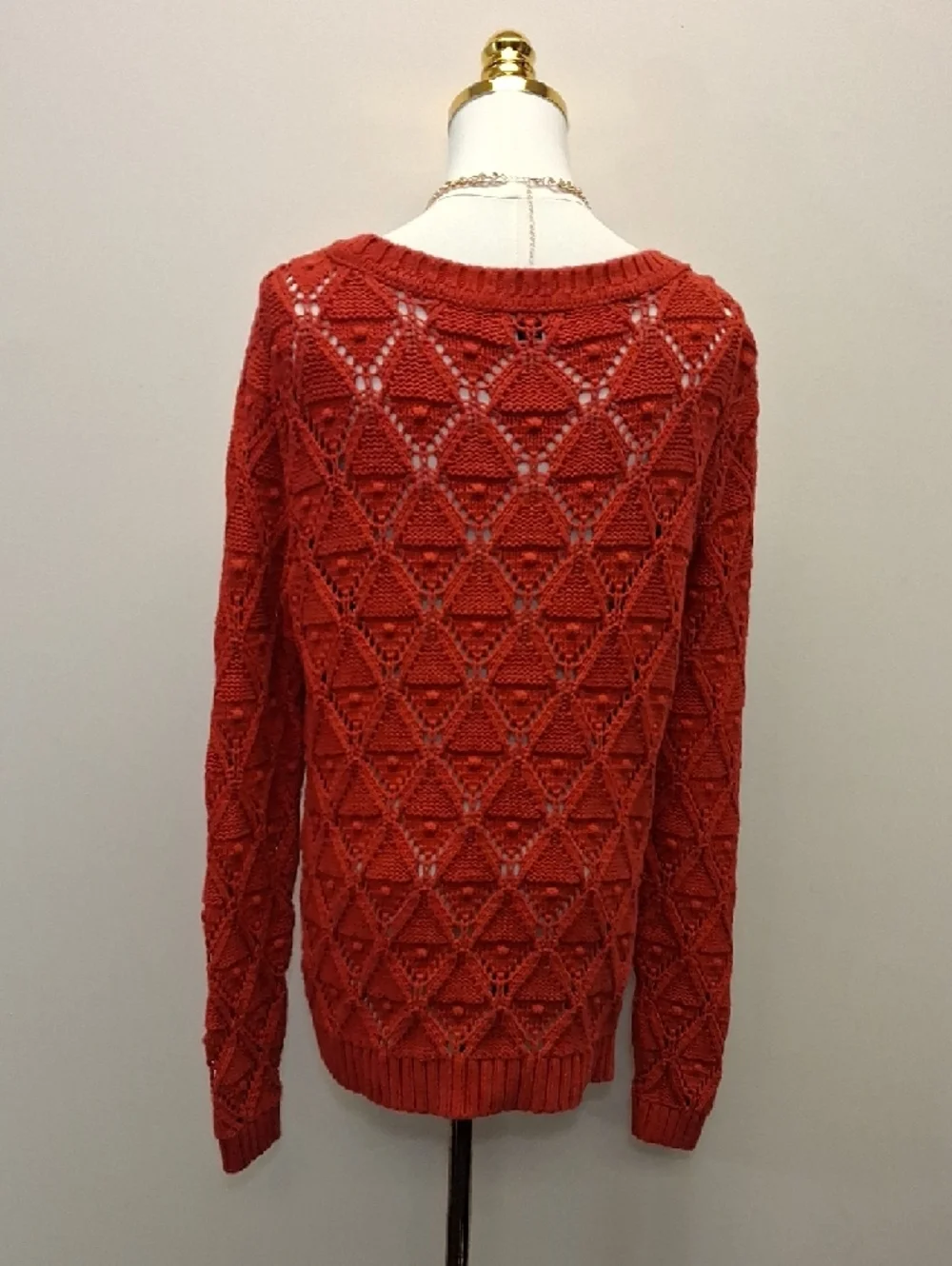 Women's Open Knit Crewneck Sweater - Red